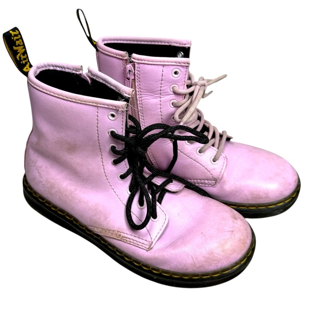 Dr Doc Martens Zavala J Combat Boots Size 3Y Pastel Pink Lace Up Punk Grunge